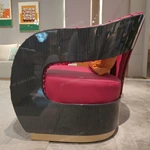 White & Brown Leather Sofa with Smooth Surface Craftsmanship, Natural Wood Veneer & Gold Stainless Steel Trim